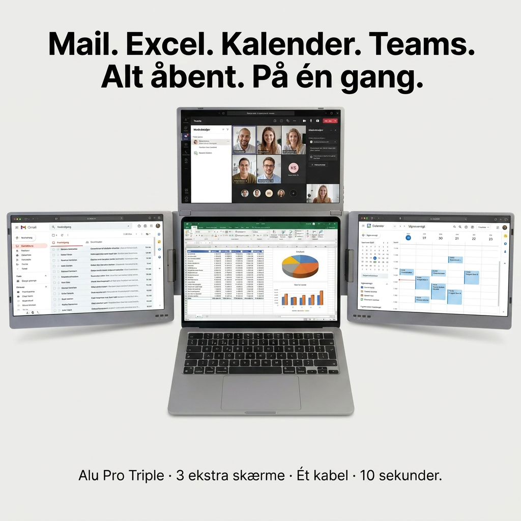 Alu Pro Bærbar trippel skjermutvider - 15,6"