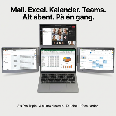 Alu Pro Bærbar trippel skjermutvider - 15,6"