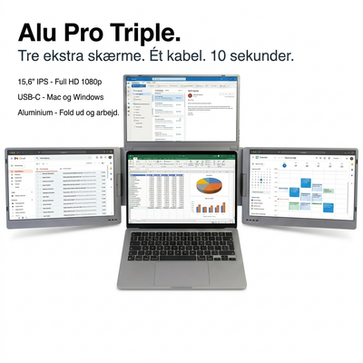 Alu Pro Bærbar trippel skjermutvider - 15,6"